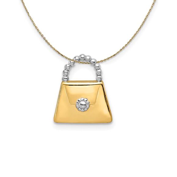 14k Yellow Gold & Rhodium Purse Slide Necklace - 24 Inch
